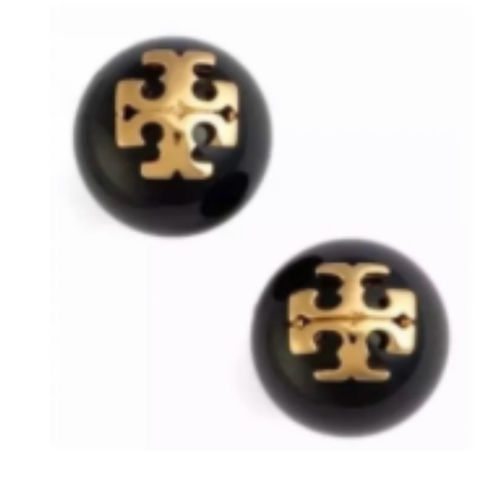 Tory Burch Black Earrings with Gold Logo studs